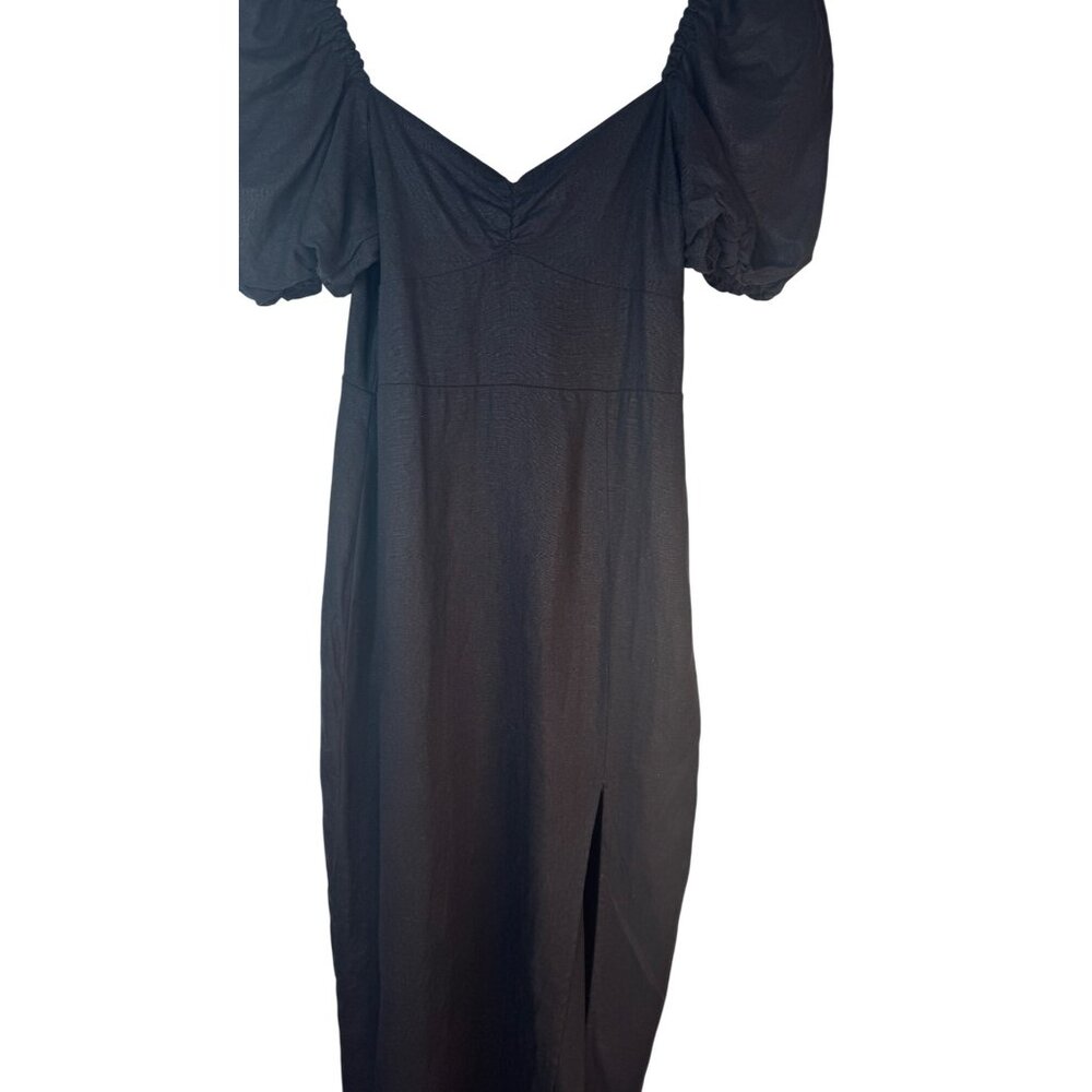 2/$30 ZARA Black 50% Linen Puff Sleeve Midi Dress - Picture 14 of 16